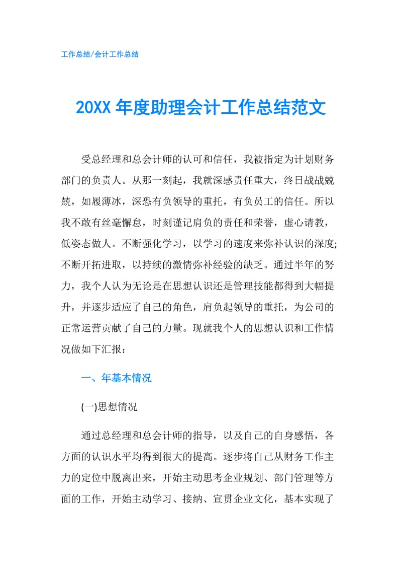 20XX年度助理会计工作总结范文.doc_第1页