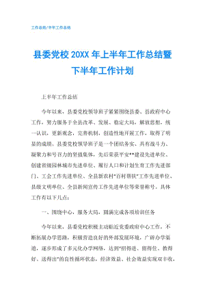 县委党校20XX年上半年工作总结暨下半年工作计划.doc