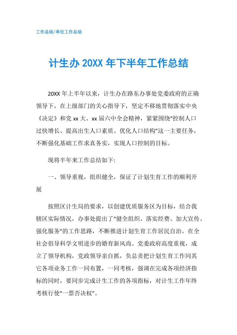 计生办20XX年下半年工作总结.doc_第1页