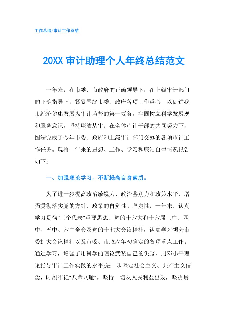 20XX审计助理个人年终总结范文.doc_第1页