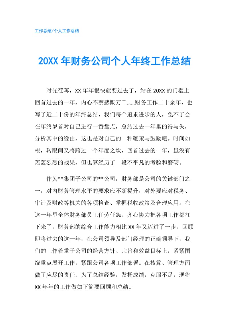 20XX年财务公司个人年终工作总结.doc_第1页