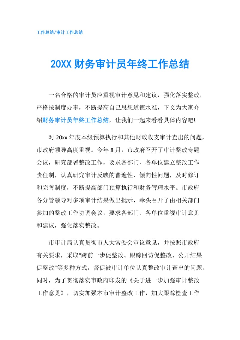 20XX财务审计员年终工作总结.doc_第1页