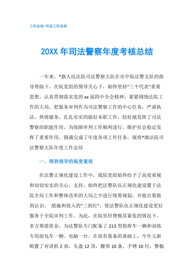 20XX年司法警察年度考核总结.doc_第1页