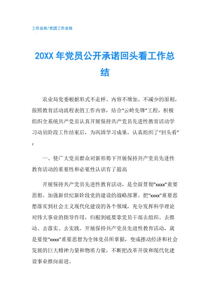 20XX年党员公开承诺回头看工作总结.doc