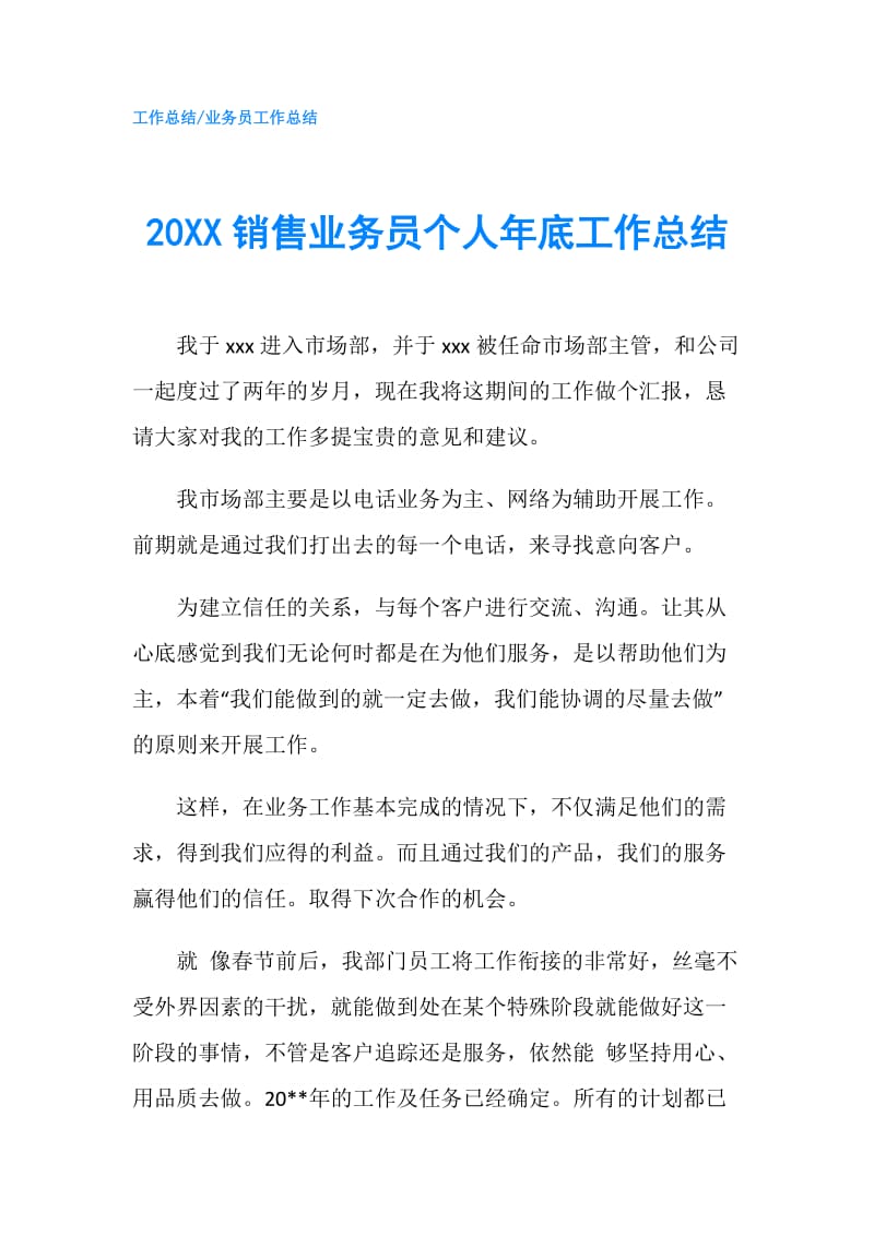 20XX销售业务员个人年底工作总结.doc_第1页