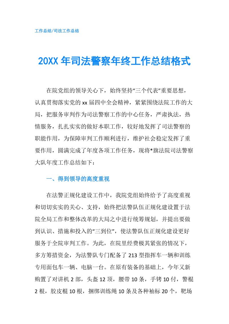 20XX年司法警察年终工作总结格式.doc_第1页