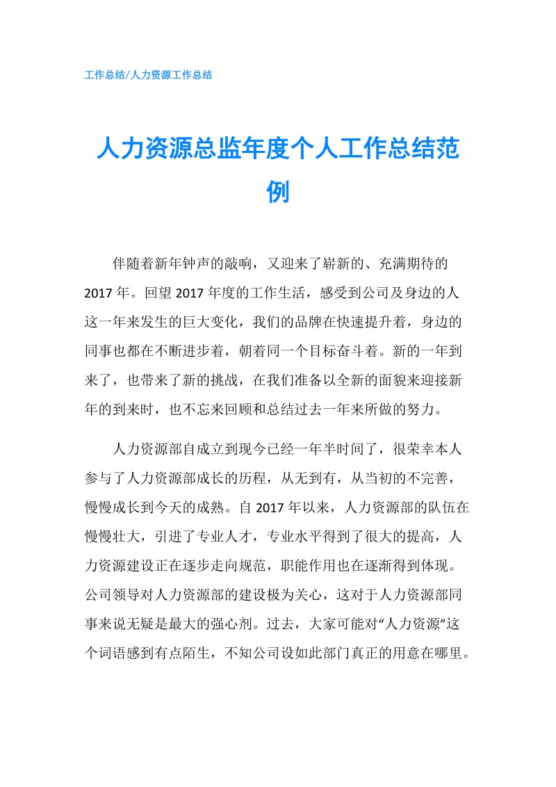 人力资源总监年度个人工作总结范例.doc_第1页