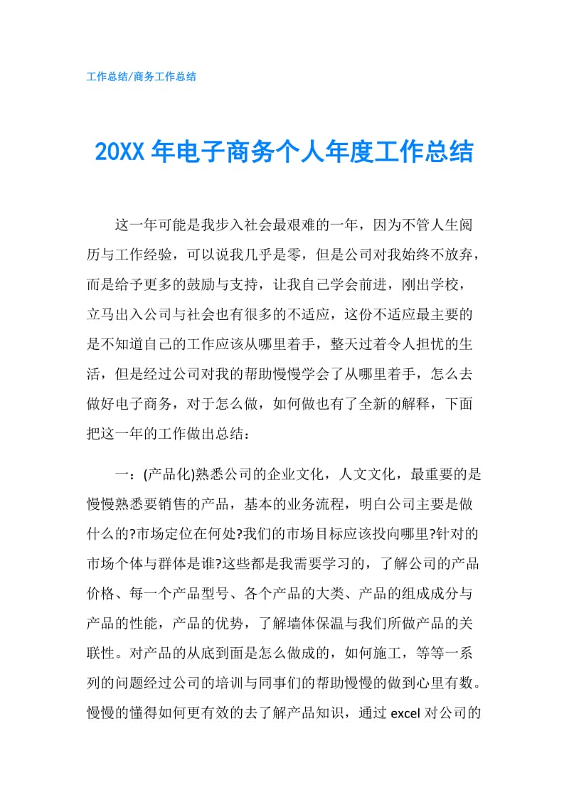 20XX年电子商务个人年度工作总结.doc_第1页