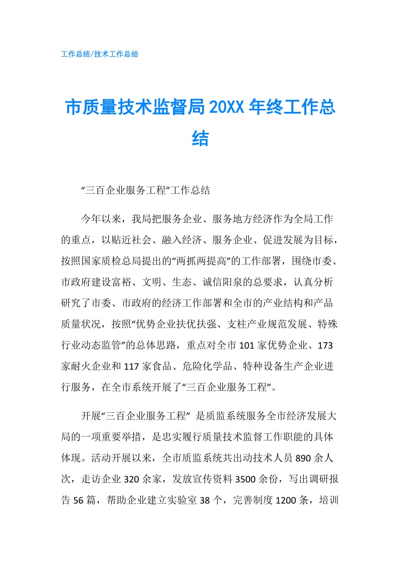 市质量技术监督局20XX年终工作总结.doc_第1页