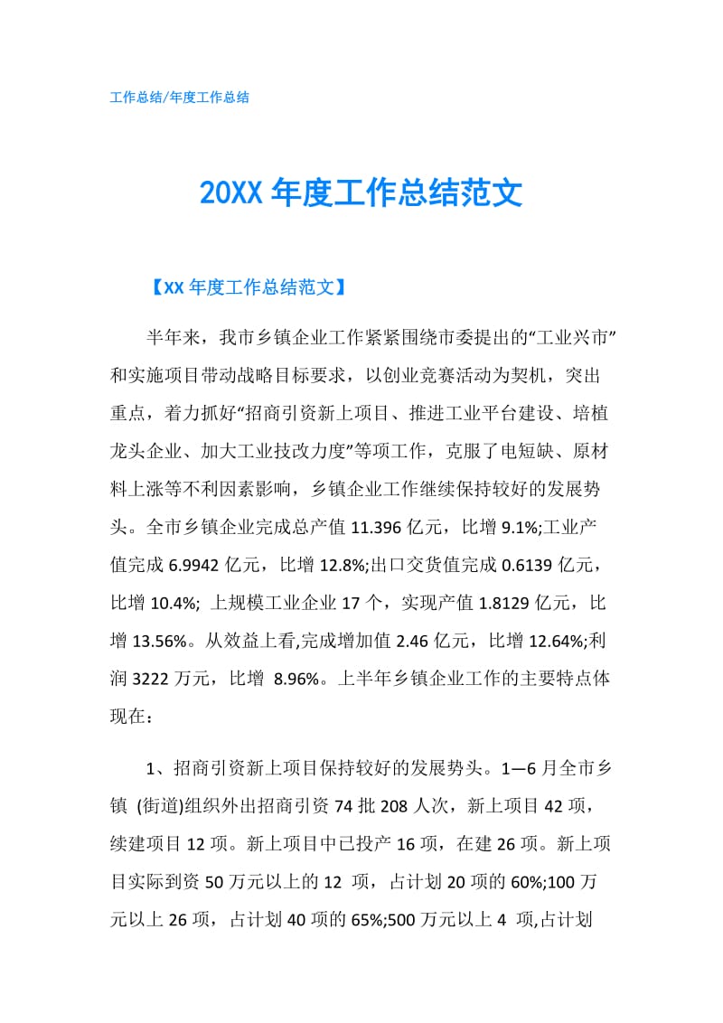 20XX年度工作总结范文.doc_第1页