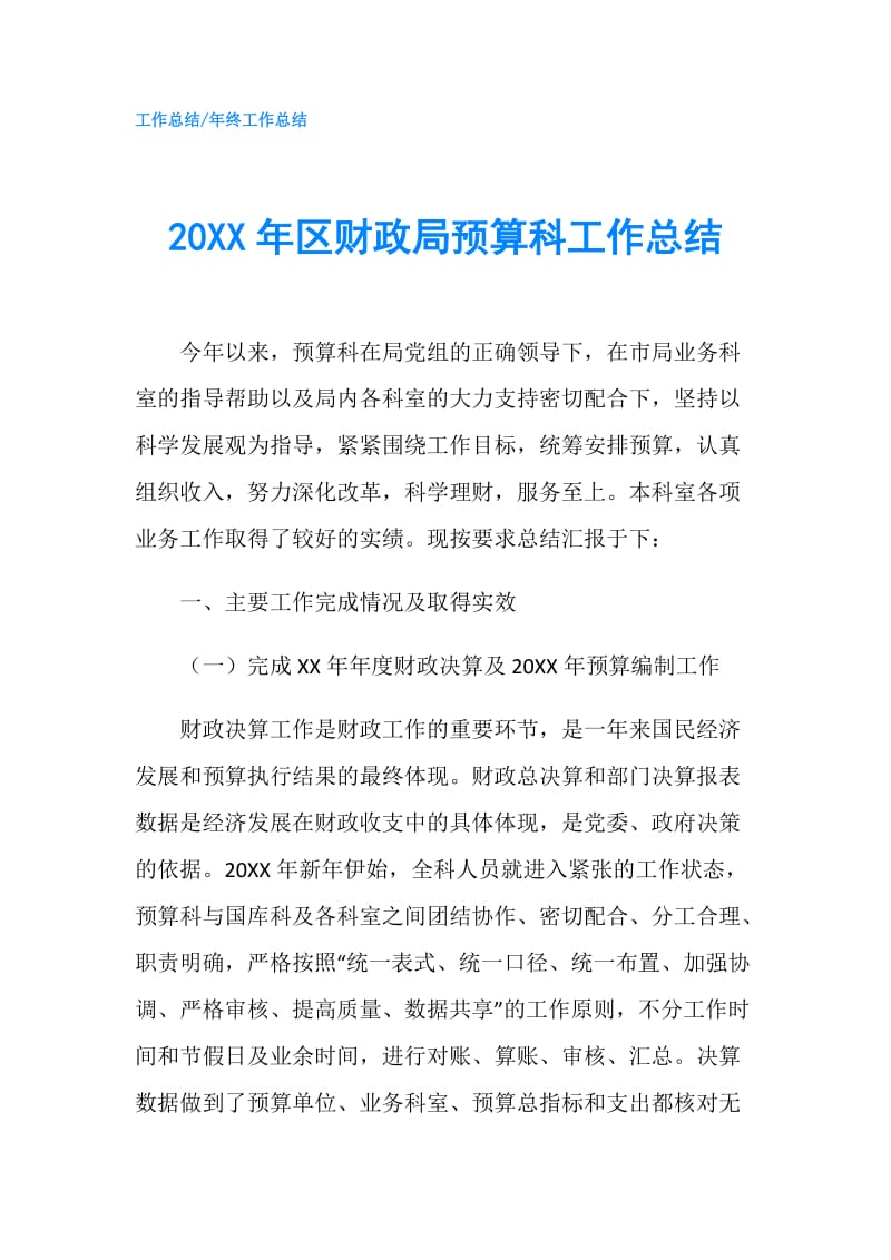 20XX年区财政局预算科工作总结.doc_第1页