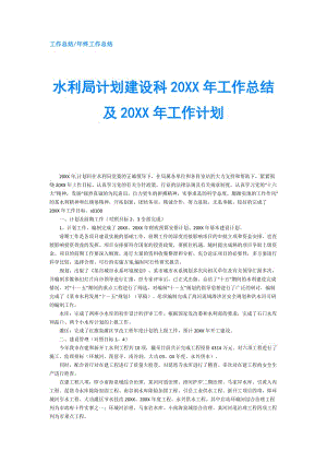 水利局计划建设科20XX年工作总结及20XX年工作计划.doc