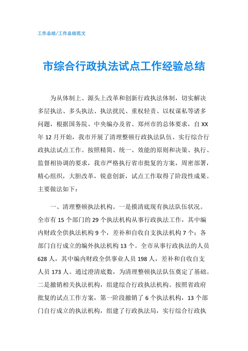 市综合行政执法试点工作经验总结.doc_第1页