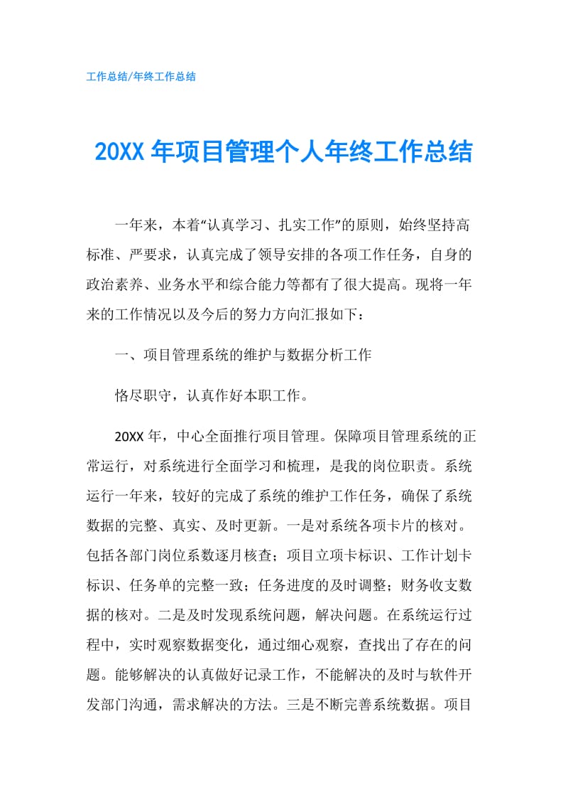 20XX年项目管理个人年终工作总结.doc_第1页