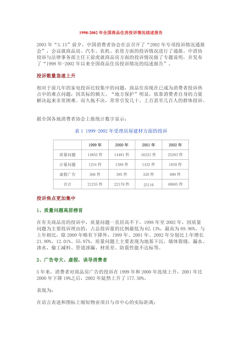 全国商品房投诉情况综述报告.doc_第1页