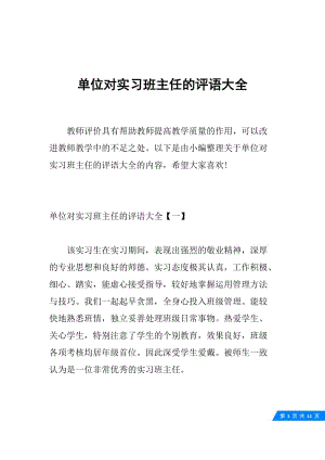 单位对实习班主任的评语大全.docx