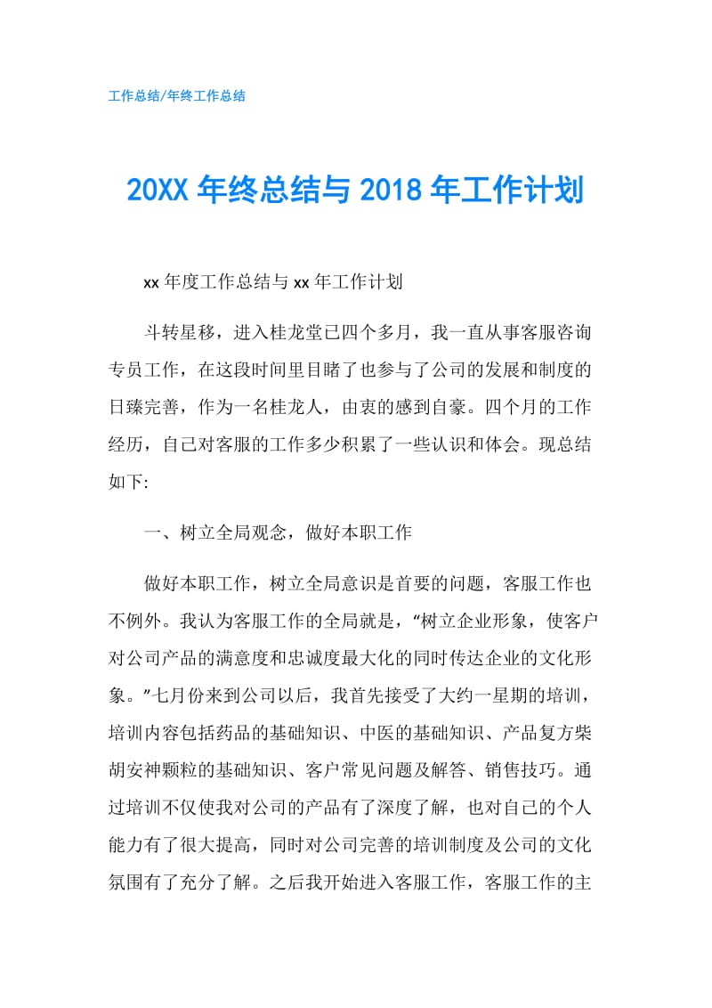 20XX年终总结与2018年工作计划.doc_第1页