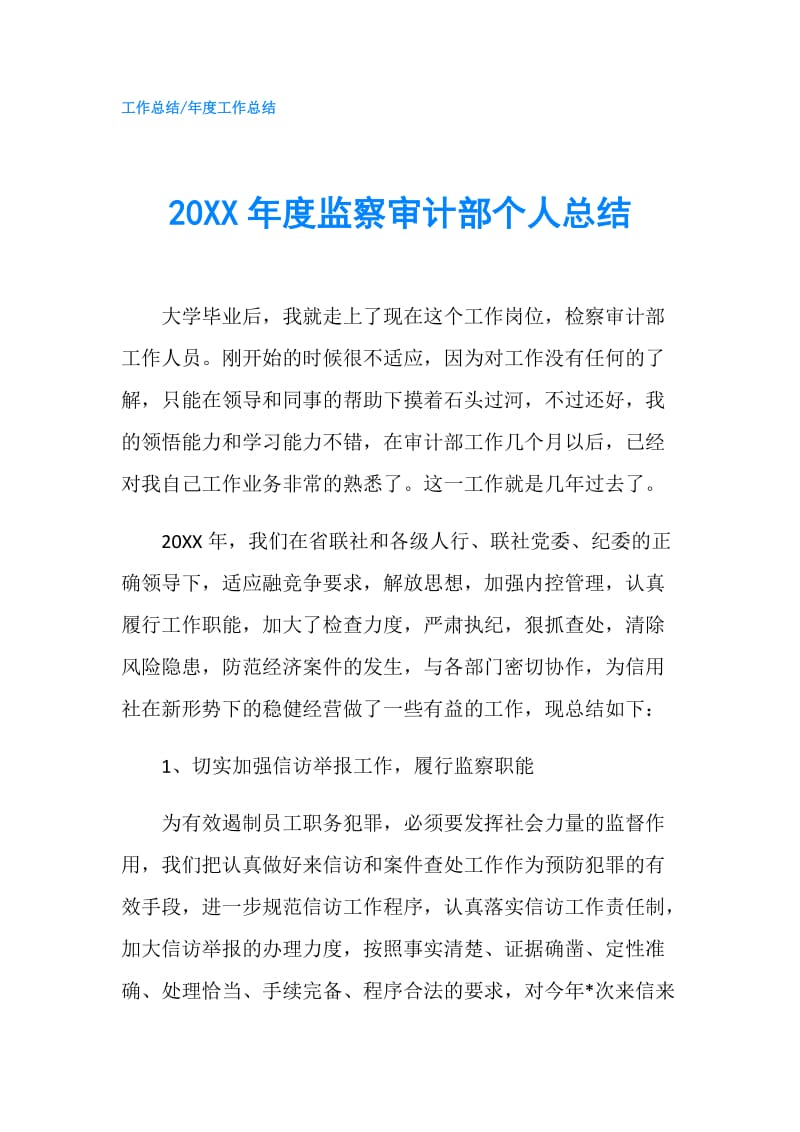 20XX年度监察审计部个人总结.doc_第1页