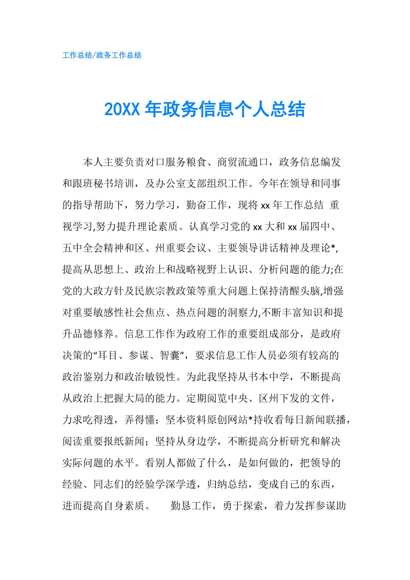 20XX年政务信息个人总结.doc_第1页