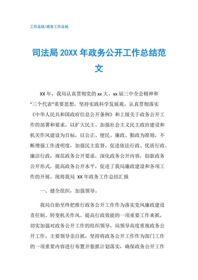 司法局20XX年政务公开工作总结范文.doc_第1页