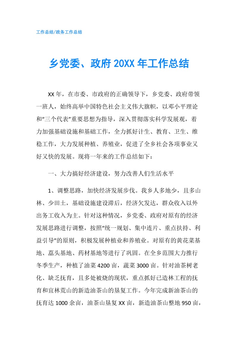 乡党委、20XX年工作总结.doc_第1页