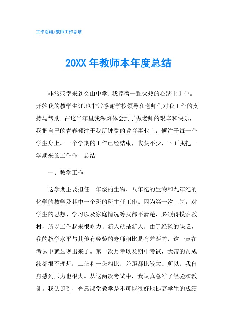 20XX年教师本年度总结.doc_第1页