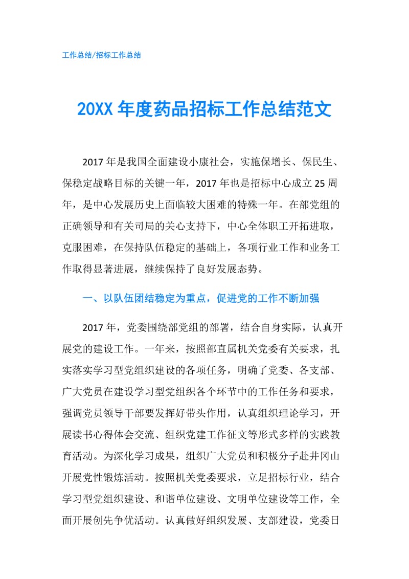 20XX年度药品招标工作总结范文.doc_第1页