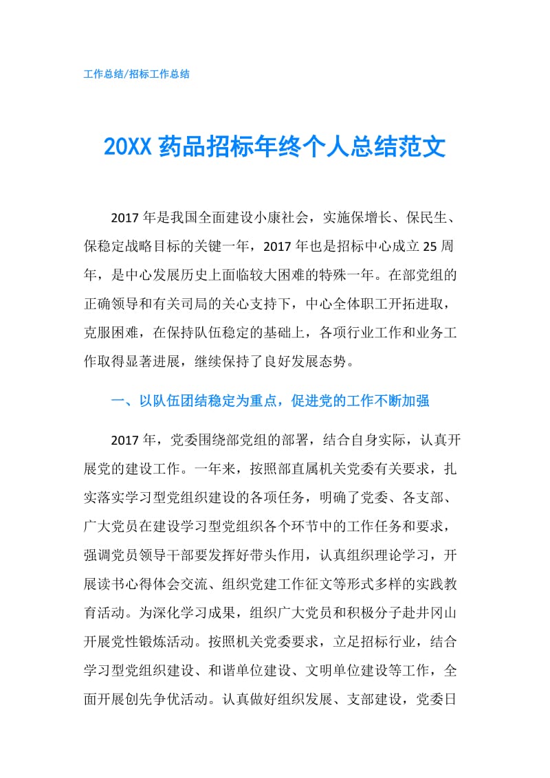 20XX药品招标年终个人总结范文.doc_第1页