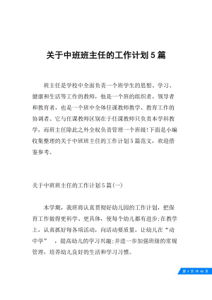 关于中班班主任的工作计划5篇.docx