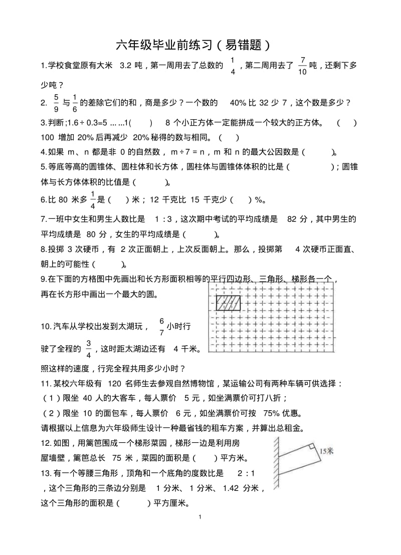 小学六年级数学小升初易错题专项练习.pdf_第1页