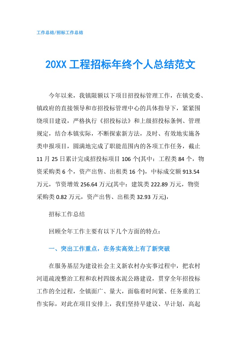 20XX工程招标年终个人总结范文.doc_第1页