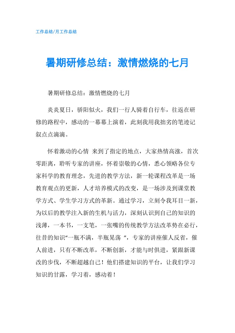 暑期研修总结：激情燃烧的七月.doc_第1页