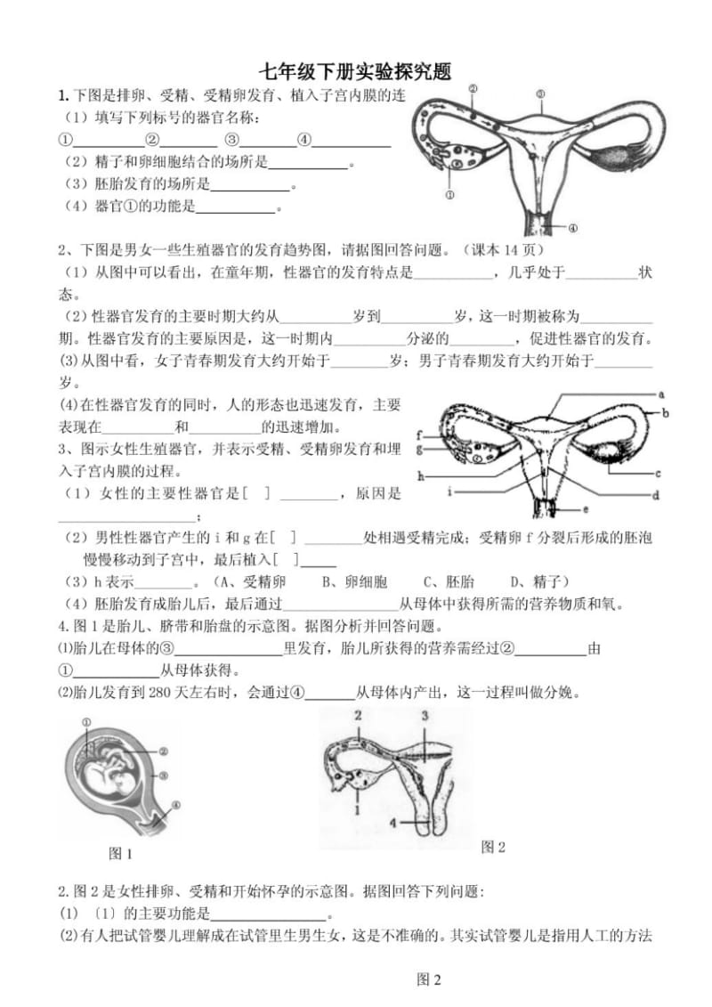 【精品】人教版七年级生物下册实验探究复习题1.pdf_第1页