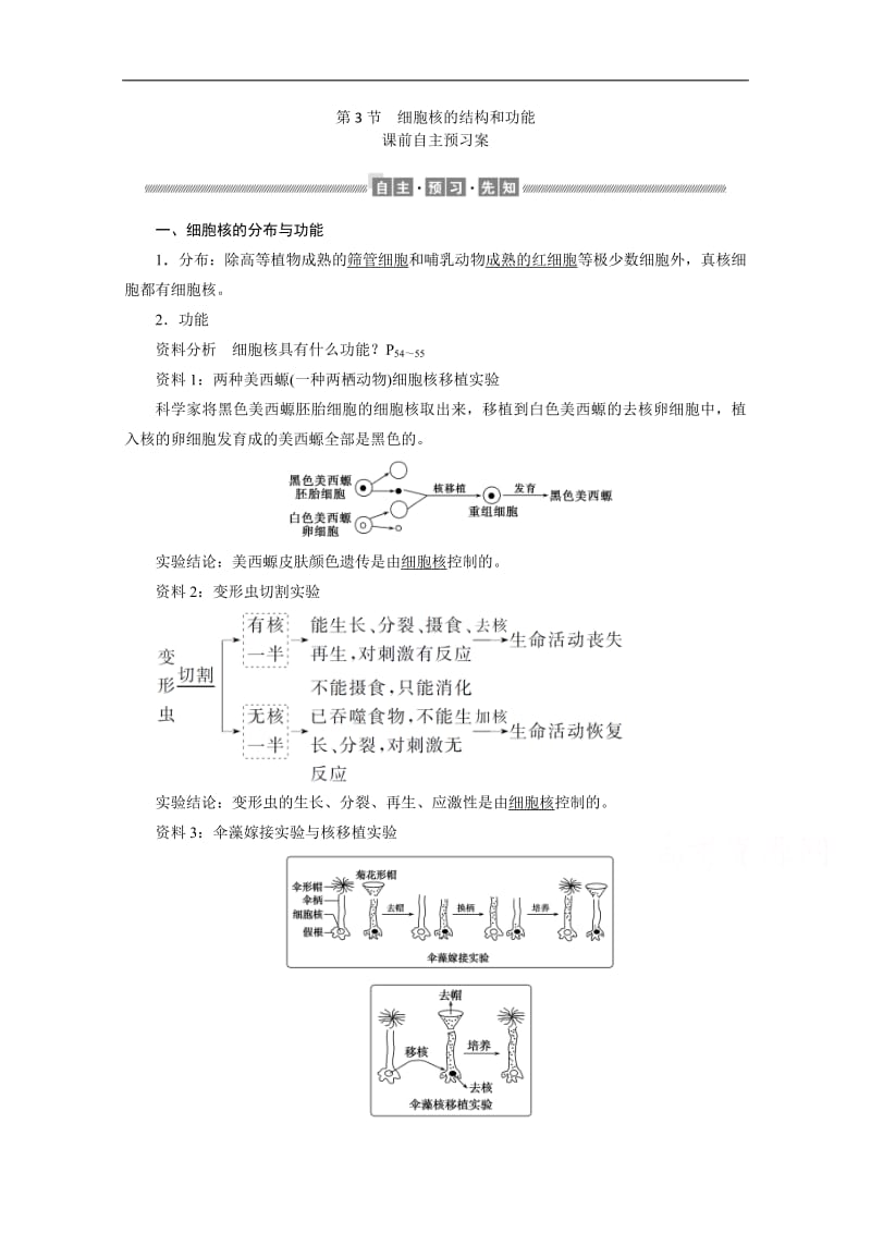 2019-2020学年（新教材）生物人教版必修1学案：3.3 细胞核的结构和功能 Word版含解析.pdf_第1页