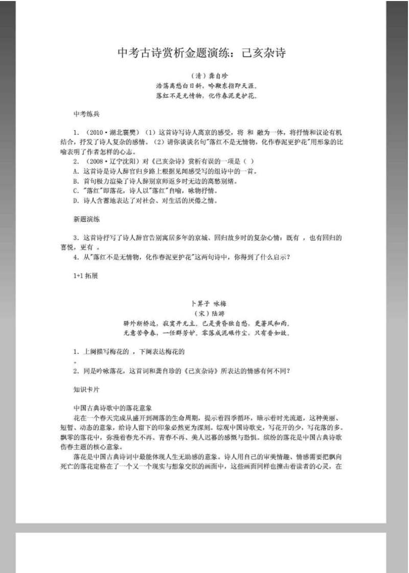 中考古诗赏析金题演练：己亥杂诗.pdf_第1页