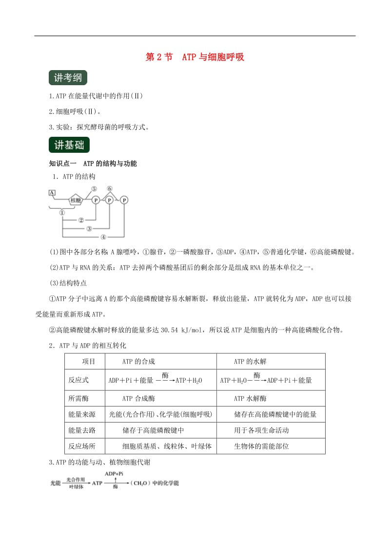 2020年高考生物一轮复习专题3.2ATP与细胞呼吸精讲含解析.pdf_第1页