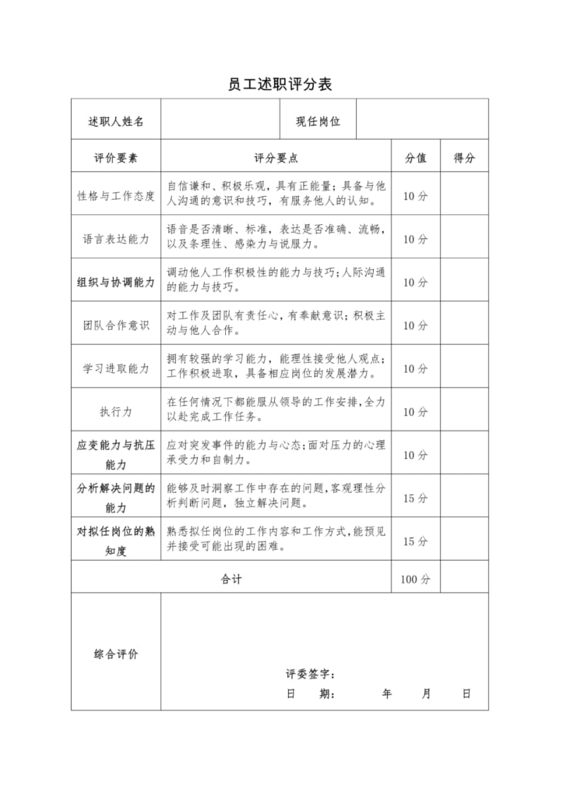 公司员工述职评分表(人力资源).pdf_第1页