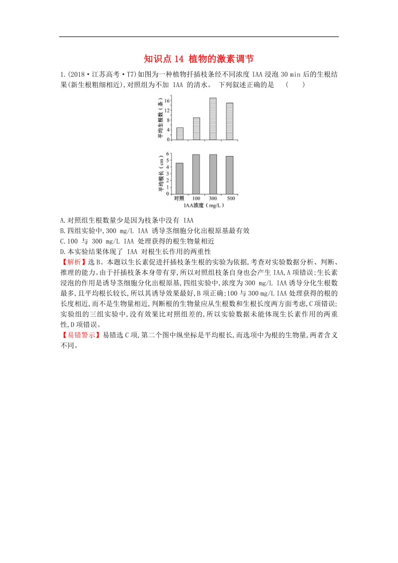 2020届高考生物一轮复习高考真题分类题库2018年知识点14植物的激素调节含解析.pdf_第1页