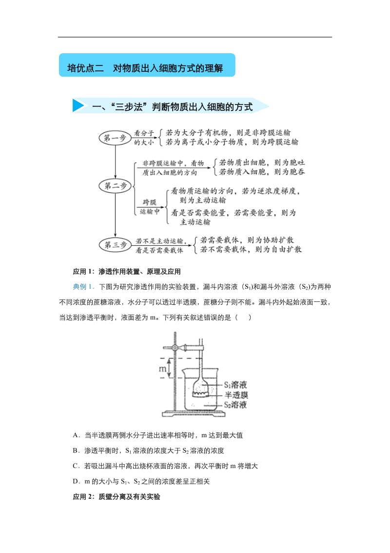 2020届高三生物精准培优专练：二 对物质出入细胞方式的理解 Word版含答案.pdf_第1页