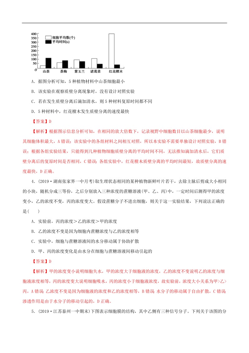 2020年高考生物一轮复习专题2.3物质跨膜运输的实例与方式精练含解析.pdf_第2页