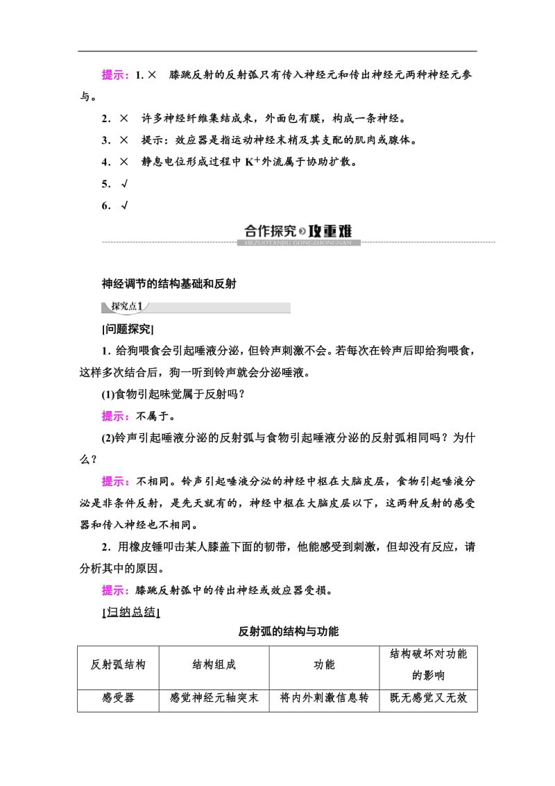 2019-2020学年人教版生物必修三讲义：第2章 第1节　通过神经系统的调节（一） Word版含答案.pdf_第3页