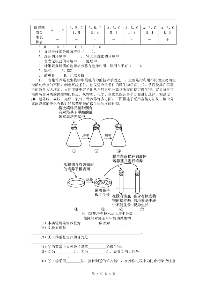 高中生物第一章第二节培养基对微生物的选择作用课后训练含解析中图版选修12.doc_第2页