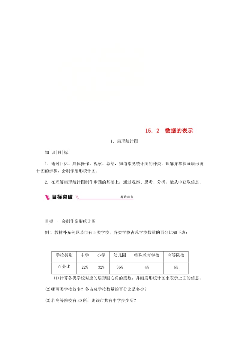 最新 八年级数学上册第15章数据的收集与表示15.2数据的表示1扇形统计图练习新版华东师大版.doc_第1页