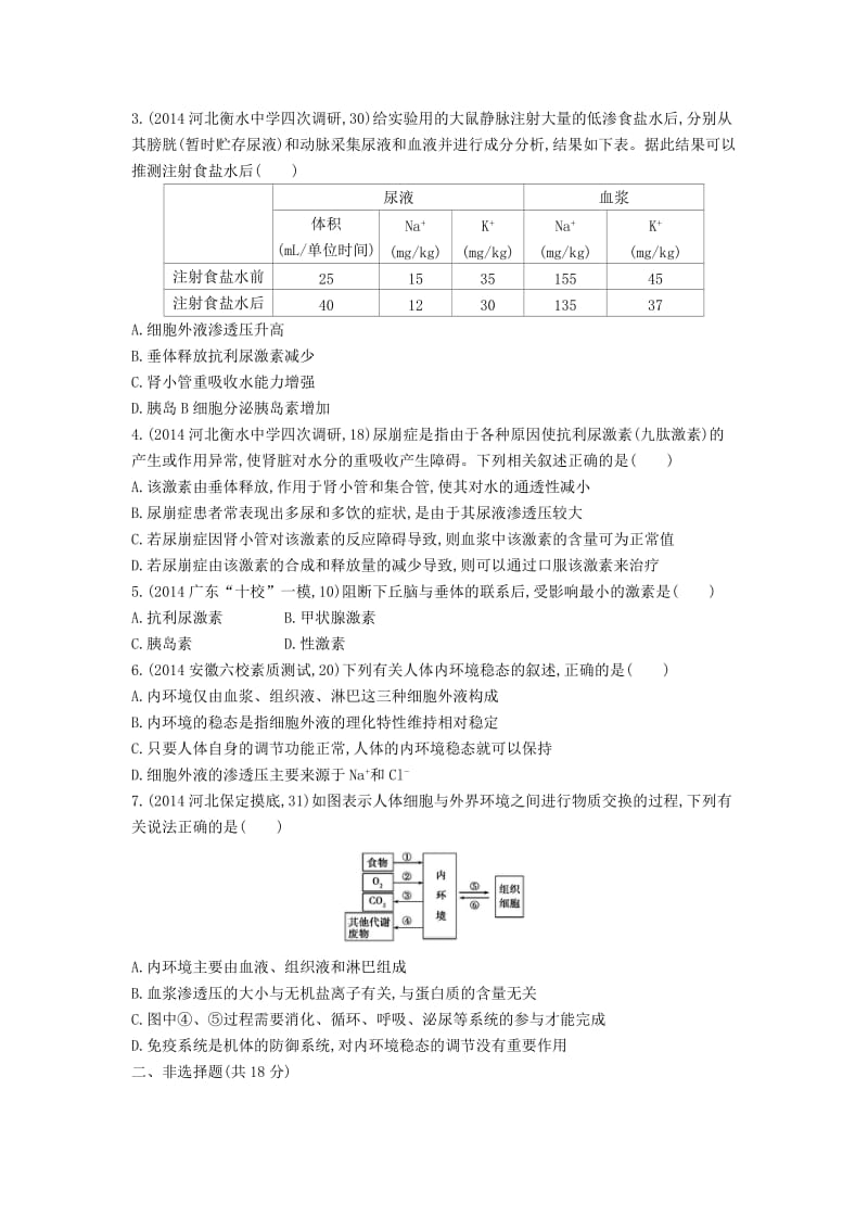 [最新]生物：第23讲-人体的内环境与稳态试题（含答案）.doc_第3页