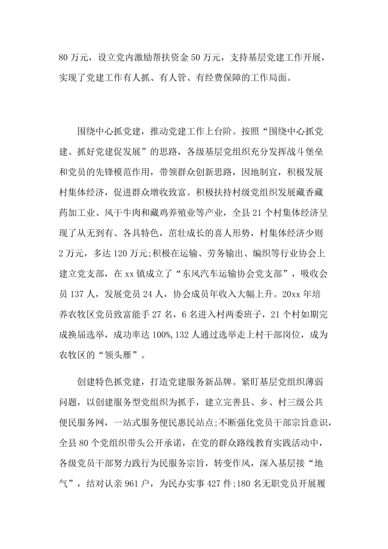 某县委书记2019年基层党建工作述职报告两篇（参考）.docx_第2页