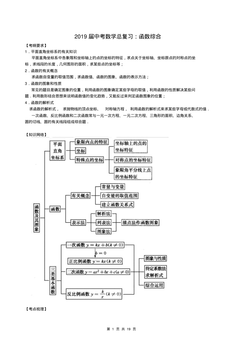 2019届中考数学总复习：函数综合.pdf_第1页