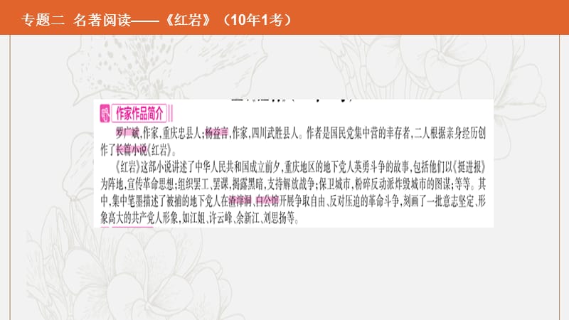 安徽专用2019年中考语文总复习第二部分语文积累与综合运用专题二名著阅读红岩课件2.pptx_第2页