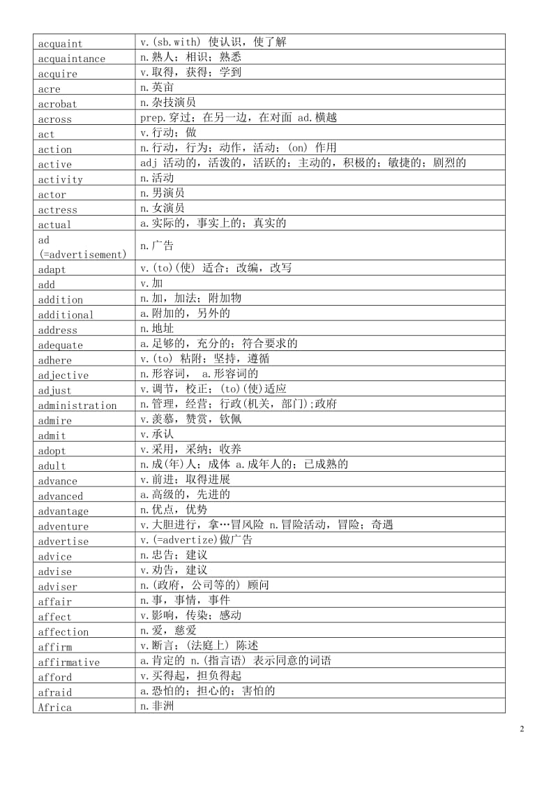 公共英语三级(pets3) 词汇 .doc_第2页