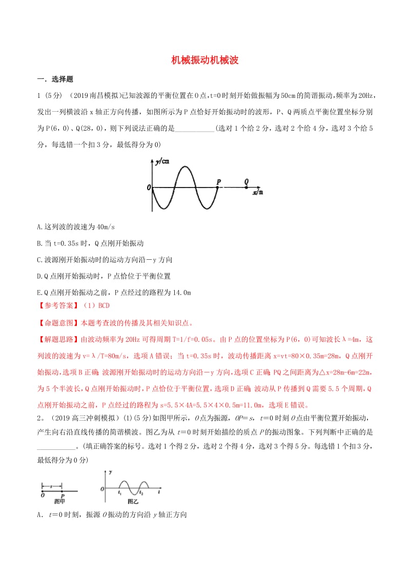 2019年高三物理一轮复习二模三模试题分项解析专题3机械振动机械波第01期含解析.pdf_第1页