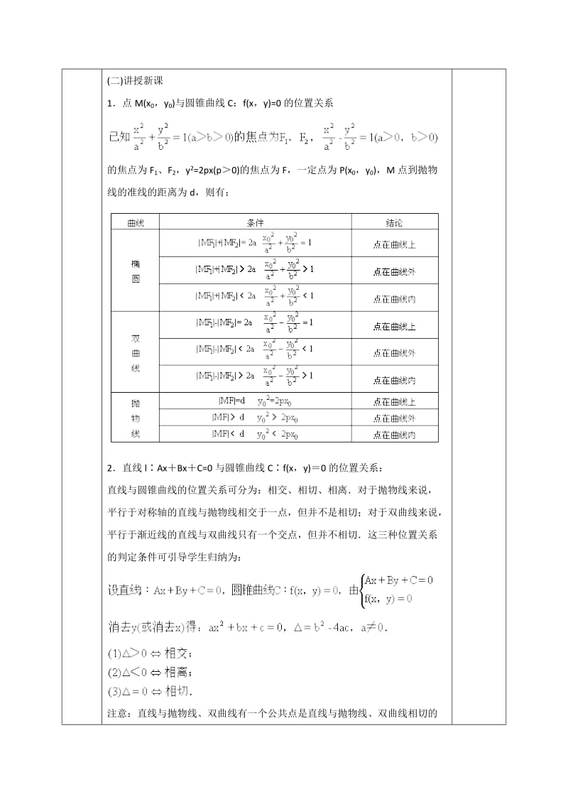 【精选】人教版高中数学选修1-1教案：2.1直线与圆锥曲线的位置关系.doc_第2页